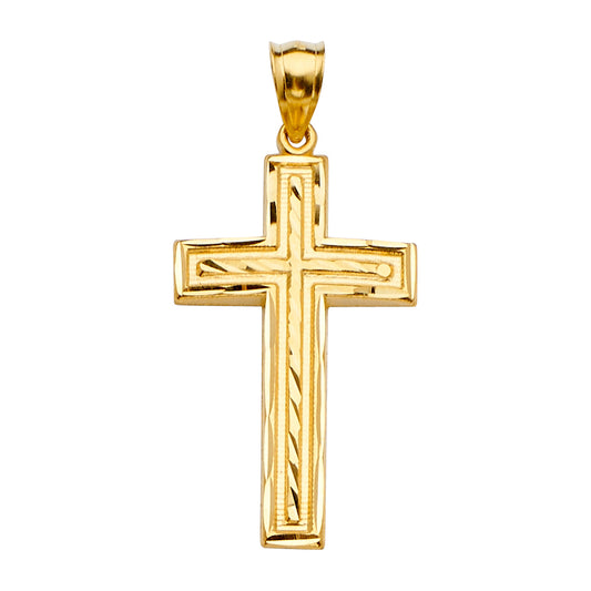 14K Yellow Gold Diamond-Cut Beveled Cross Pendant aprox 2" tall
