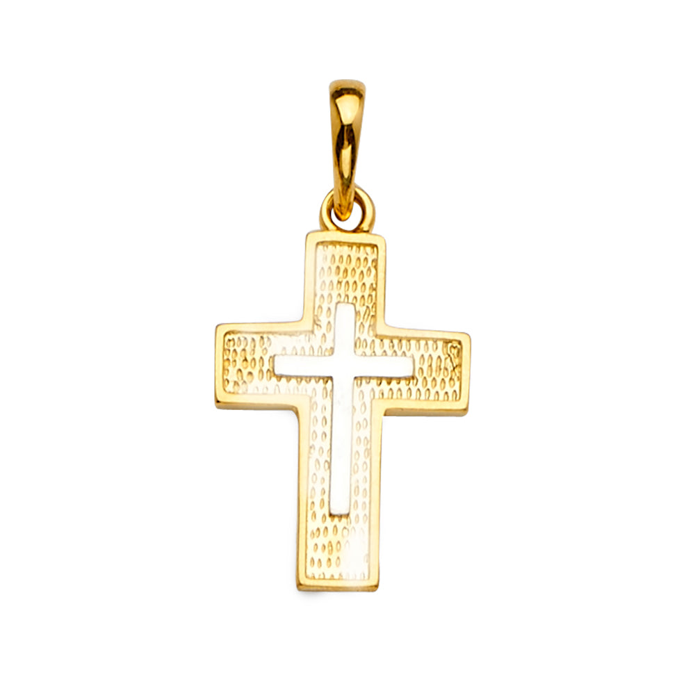 14K Two-Tone Gold Textured Cross Pendant aprox 1 1/4" tall