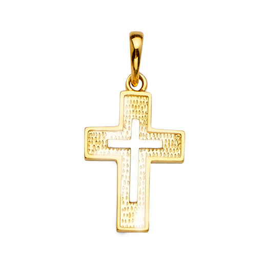 14K Two-Tone Gold Textured Cross Pendant aprox 1 1/4" tall