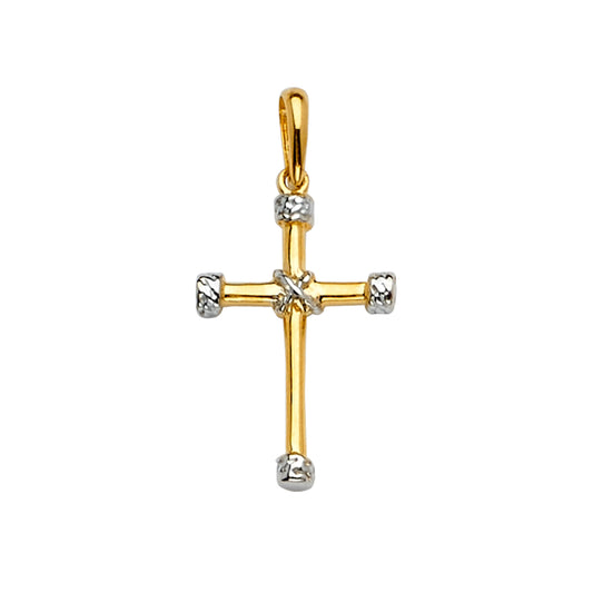 14K Two-Tone Gold Diamond-Cut End Cross Pendant aprox 1" tall