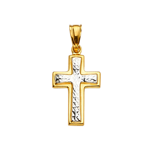 14K Two-Tone Gold Diamond-Cut Cross Pendant aprox 1" tall