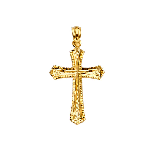 14K Yellow Gold Beaded Filigree Cross Pendant aprox 1" tall