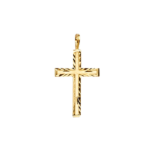 14K Yellow Gold Diamond-Cut Border Textured Cross Pendant aprox 1" tall