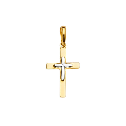 14K Two-Tone Gold High-Polished Cross Pendant aprox 1" tall