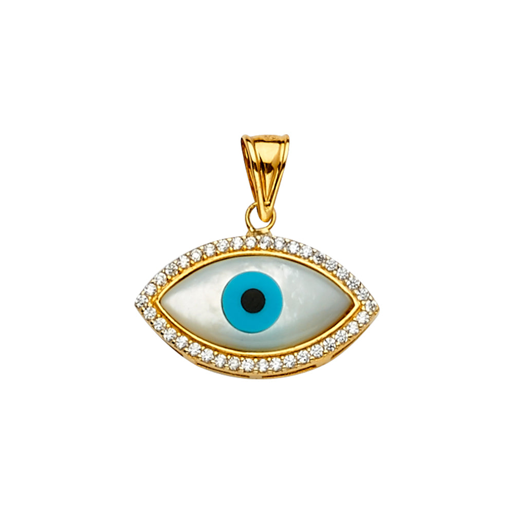14K Yellow Gold Evil Eye CZ Pendant