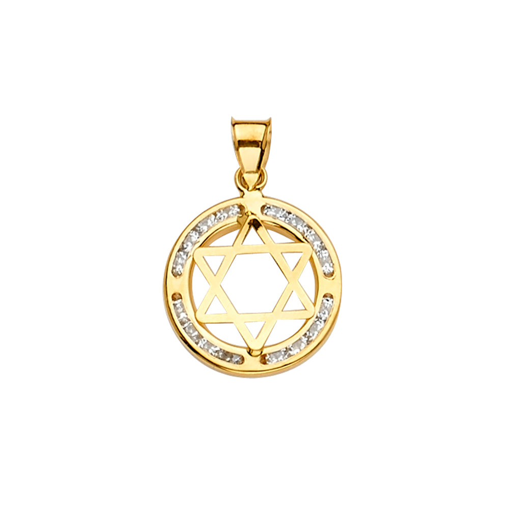 14K Yellow Gold Star of David CZ Pendant