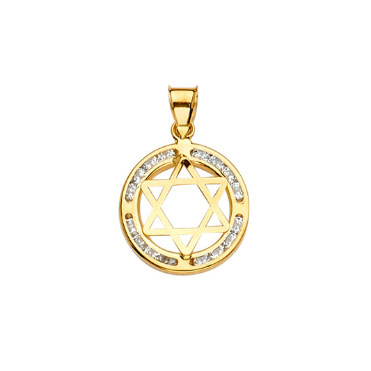 14K Yellow Gold Star of David CZ Pendant