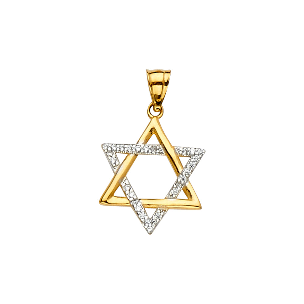 14K Two-Tone Gold Star of David CZ Pendant