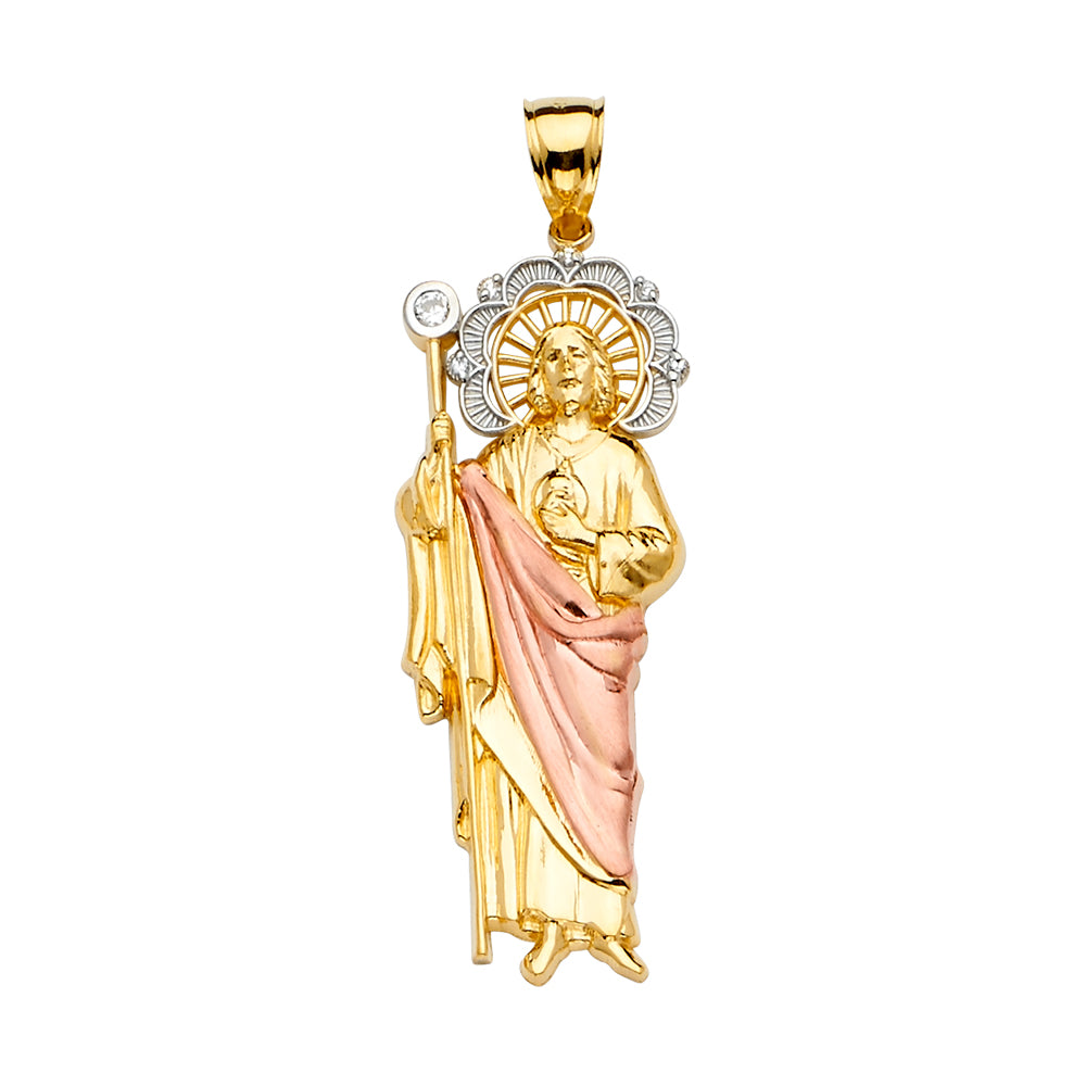 14K Tri-Color Gold Saint Jude CZ Pendant