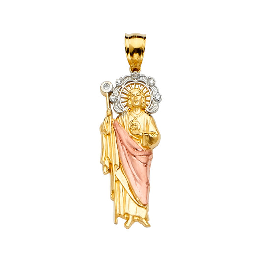 14K Tri-Color Gold Saint Jude CZ Pendant