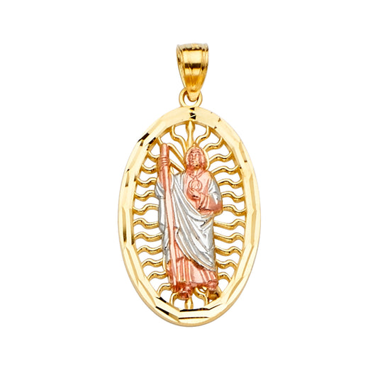 14K Tri-Color Gold Saint Jude Oval Pendant