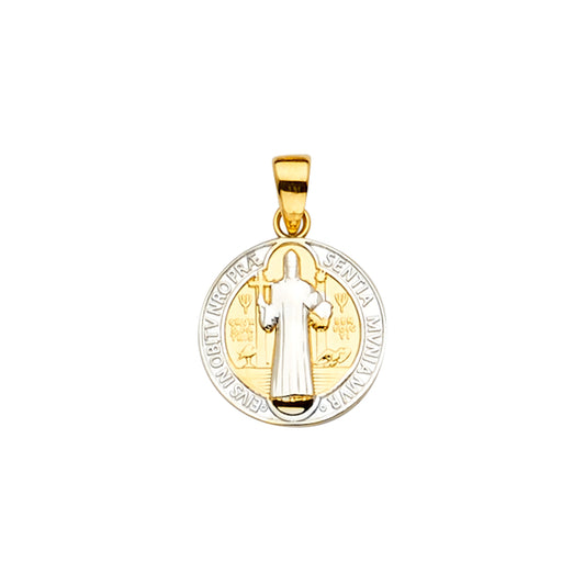 14K Two-Tone Gold Saint Benedict Round Medal Pendant aprox 3/4" tall