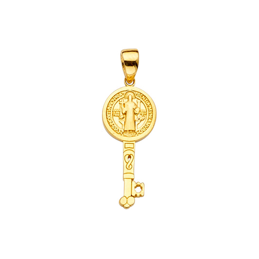14K Yellow Gold Saint Benedict Key Pendant aprox 1" tall