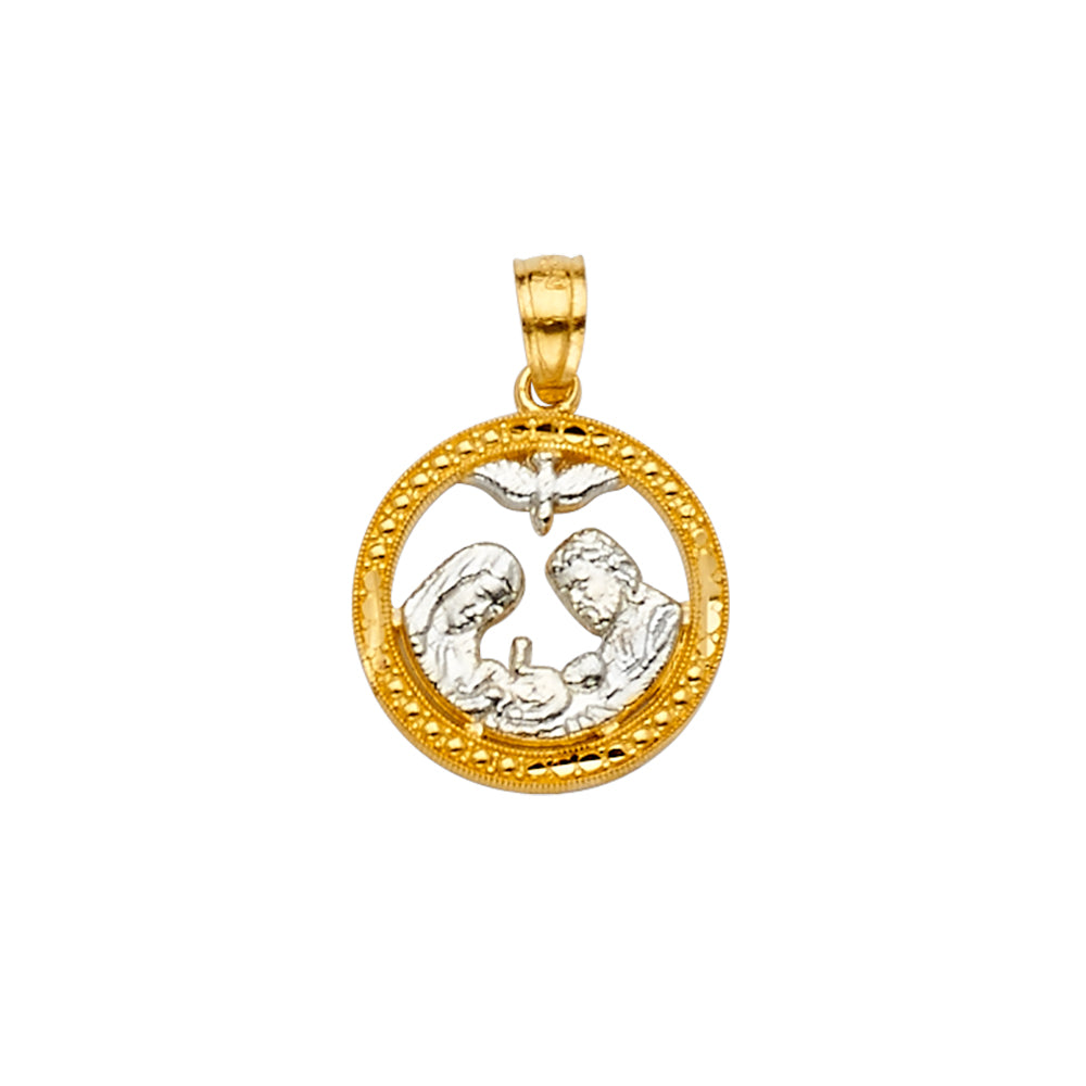 14K Two-Tone Gold Baptism Holy Family Round Medallion Pendant
