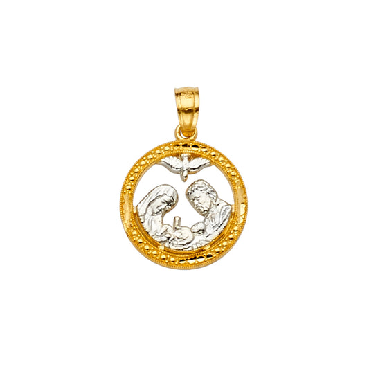 14K Two-Tone Gold Baptism Holy Family Round Medallion Pendant