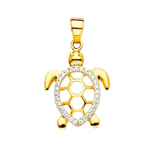 14K Yellow Gold Turtle White CZ Pendant aprox 1" Tall