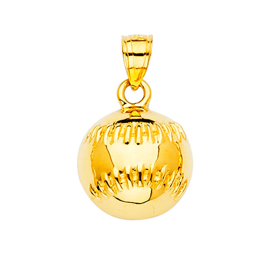 14K Yellow Gold Baseball Design Pendant