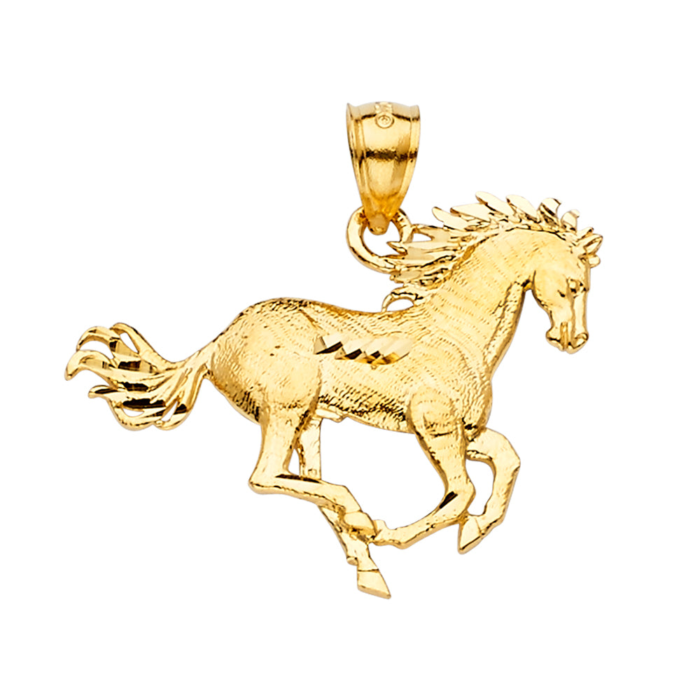 14K Yellow Gold Running Horse Pendant