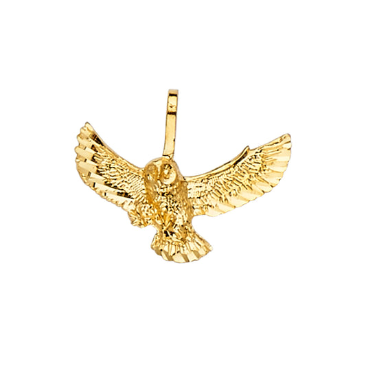 14K Yellow Gold Flying Owl Pendant 0.6" Tall