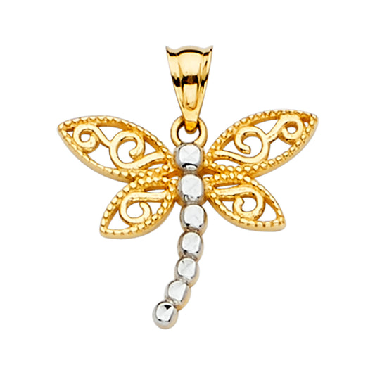 14K Two-Tone Gold Dragonfly Pendant