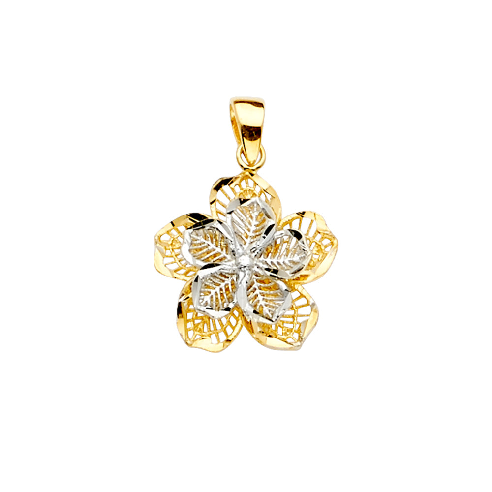 14K Two-Tone Gold Filigree Double Layer Flower Pendant