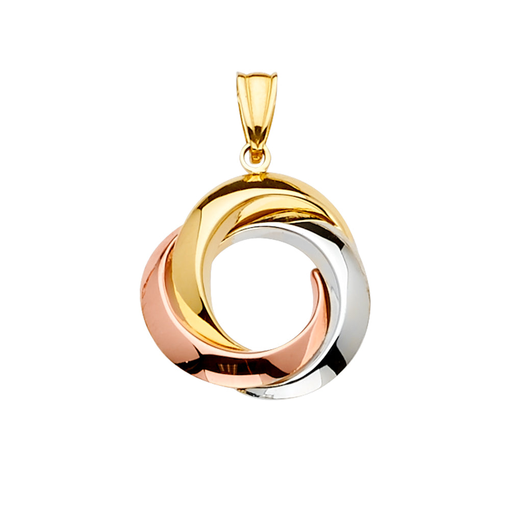 14K Tri-Color Gold Interlocking Circle Design Pendant