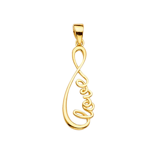 14K Yellow Gold Infinity Love Script Pendant