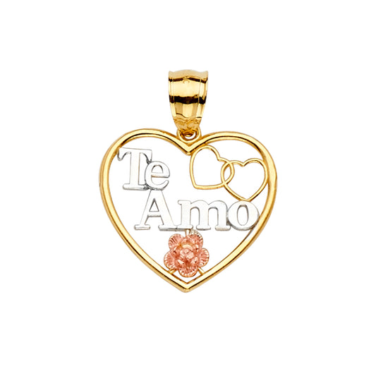 14K Tri-Color Gold Heart “Te Amo” Pendant