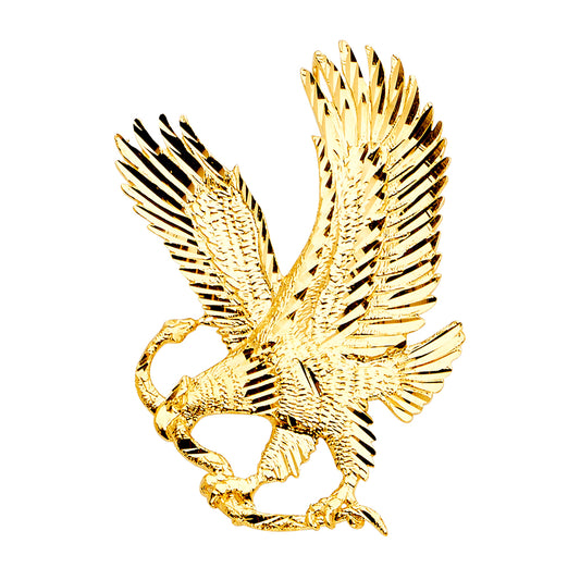 14K Yellow Gold Large Flying Eagle Pendant 2.2" Tall