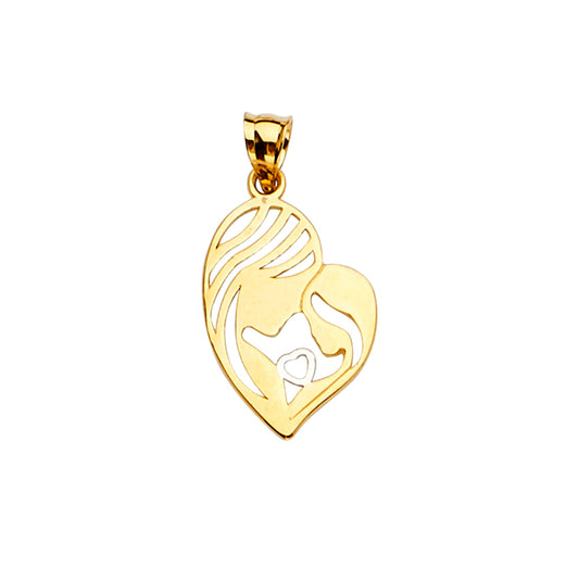 14K Two-Tone Gold Mother and Child Heart Pendant