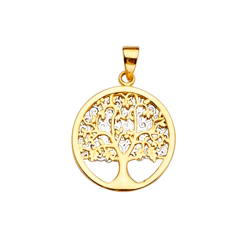 14K Two-Tone Gold Tree of Life Filigree Pendant