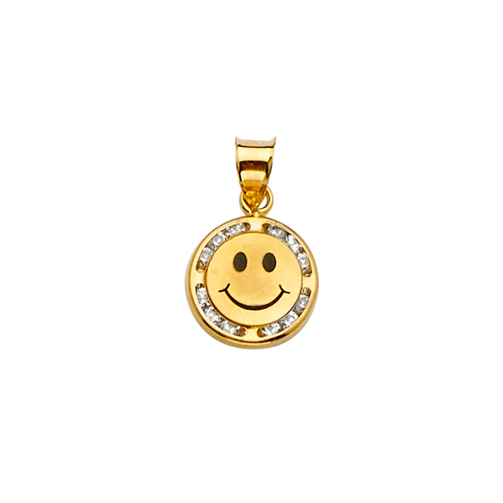 14K Yellow Gold Smiley Face CZ Pendant