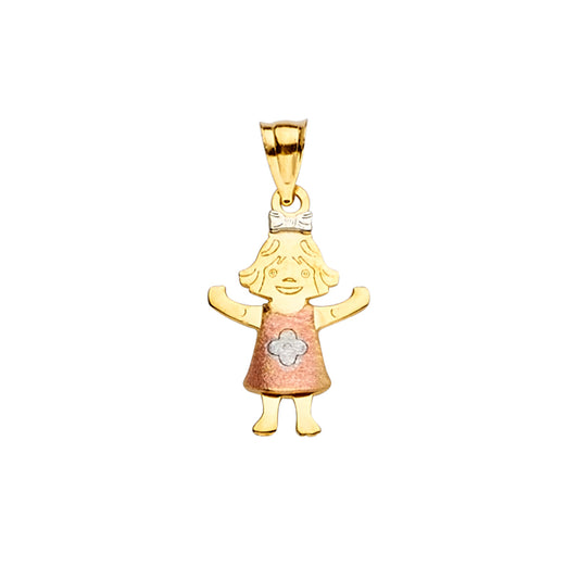 14K Tri-Color Gold Girl with Dress Pendant