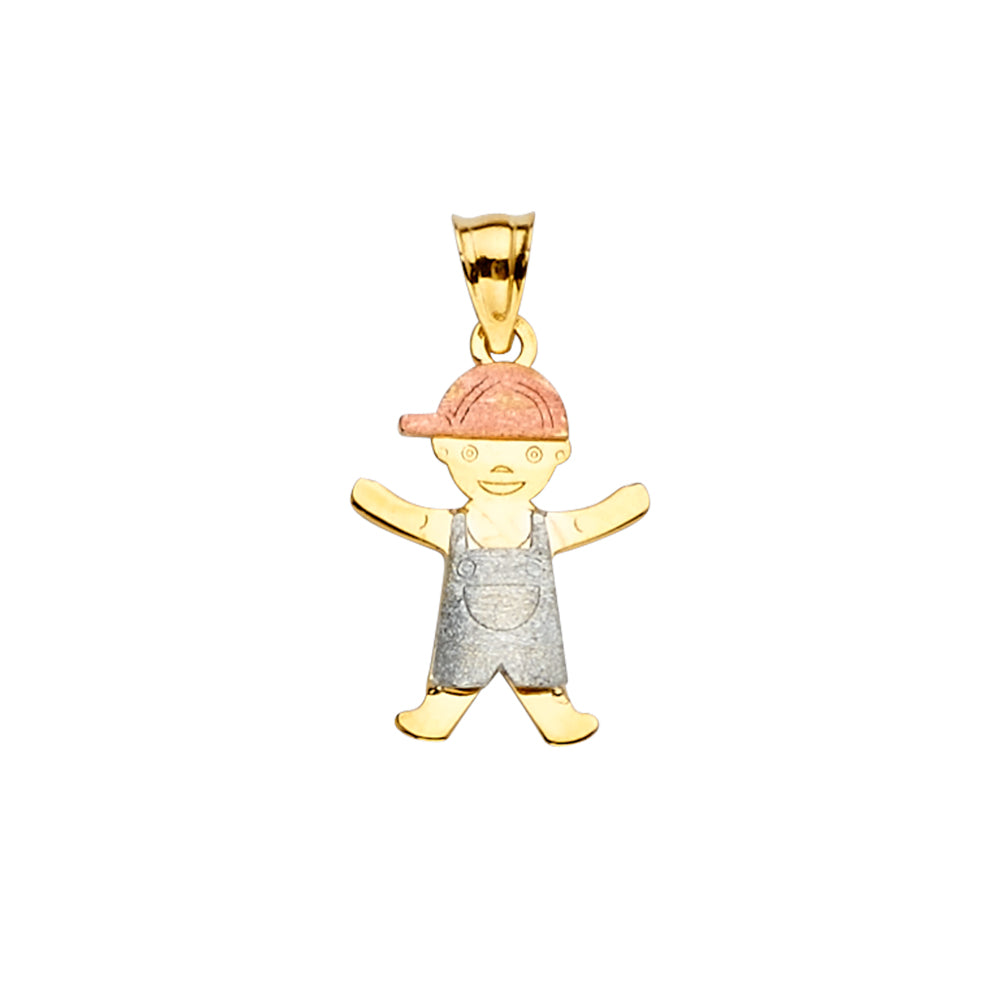 14K Tri-Color Gold Boy with Overalls Pendant
