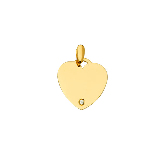 14K Yellow Gold Heart ID Plate CZ Pendant