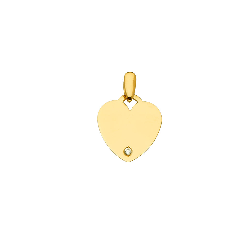 14K Yellow Gold Heart ID Plate CZ Pendant