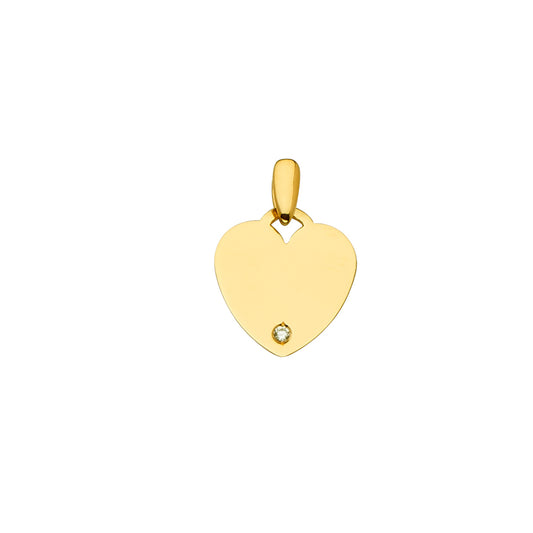 14K Yellow Gold Heart ID Plate CZ Pendant