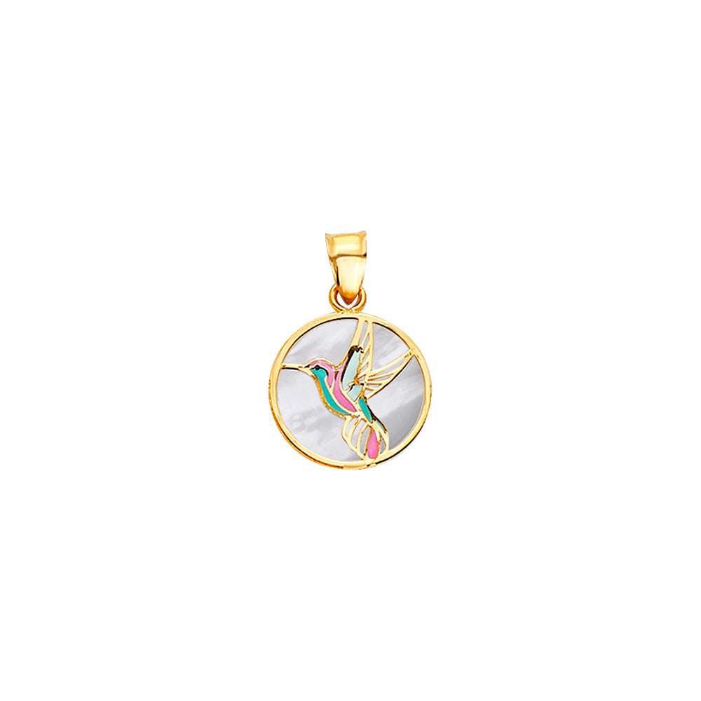 14K Yellow Gold Multicolor Hummingbird Pendant