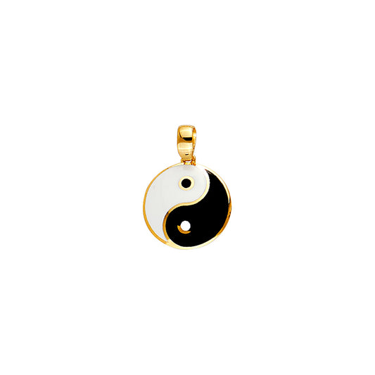 14K Yellow Gold Yin Yang Enamel Pendant