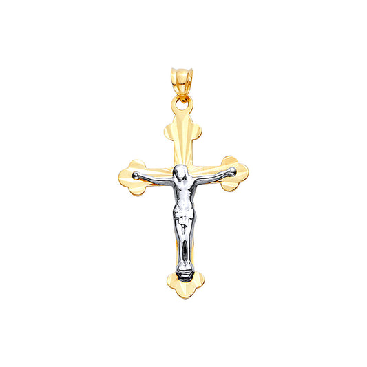 14K Two-Tone Gold High-Polished Crucifix Pendant aprox 1 1/2" tall