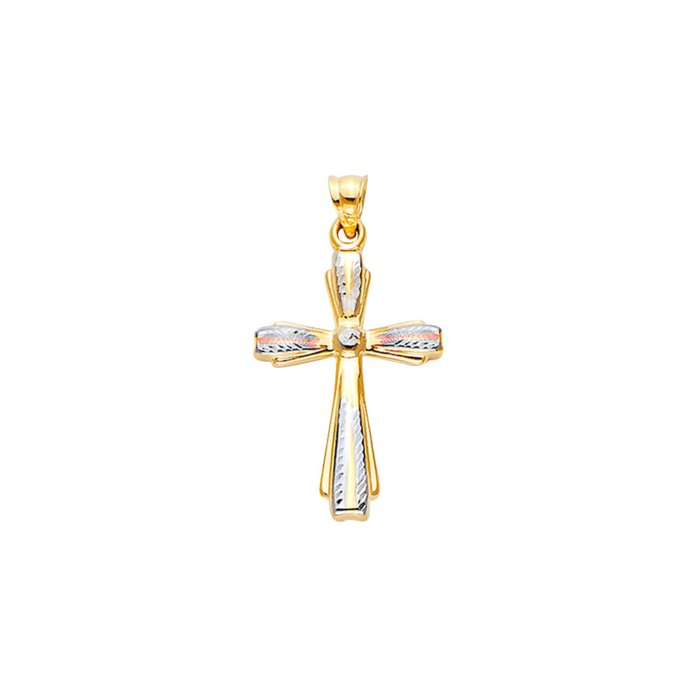 14K Tri-Color Gold Diamond-Cut Accent Cross Pendant aprox 1 1/4" tall
