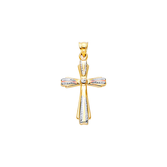 14K Tri-Color Gold Diamond-Cut Accent Cross Pendant aprox 1 1/4" tall