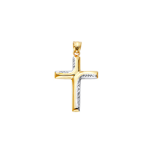 14K Two-Tone Gold Diamond-Cut Offset Cross Pendant apro 1 1/4" tall