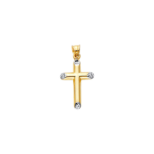 14K Two-Tone Gold Diamond-Cut Tip Cross Pendant aprox 1" tall