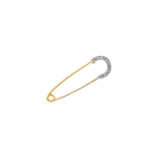 14K Two-Tone Gold CZ Safety Pin Charm