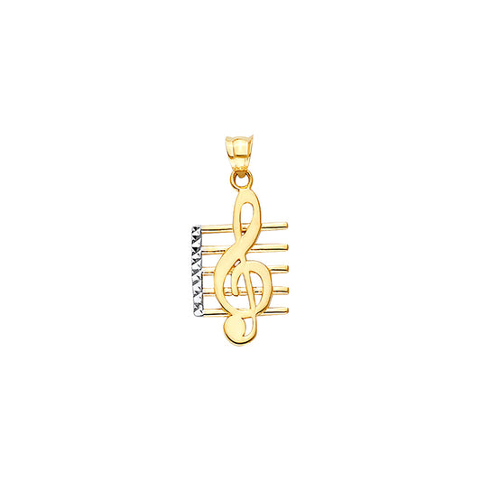 14K Two-Tone Gold Treble Clef Music Note Pendant