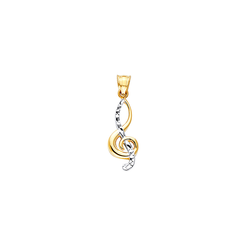 14K Two-Tone Gold Twisted Treble Clef Music Note Pendant