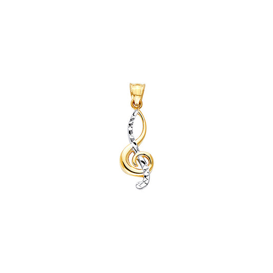 14K Two-Tone Gold Twisted Treble Clef Music Note Pendant