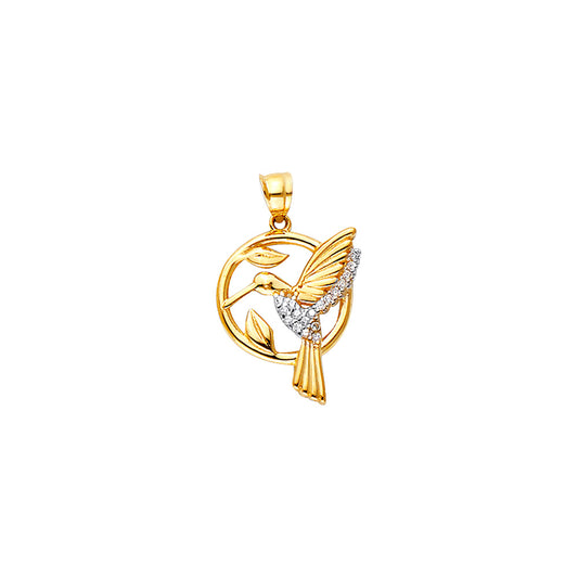 14K Yellow Gold CZ Hummingbird Pendant