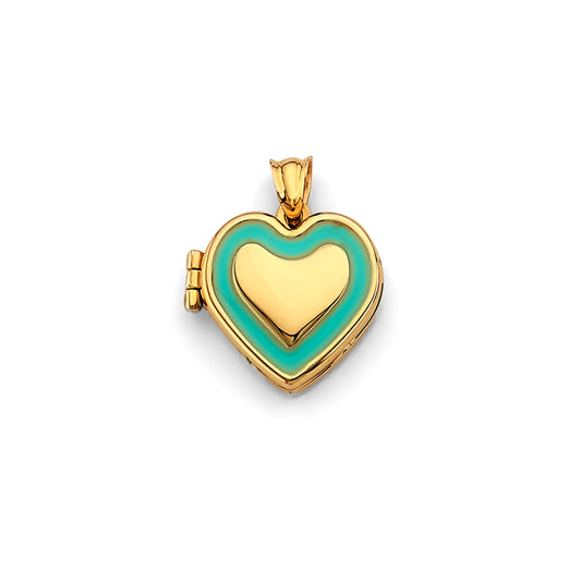 14K Yellow Gold Heart Shaped Locket Pendant